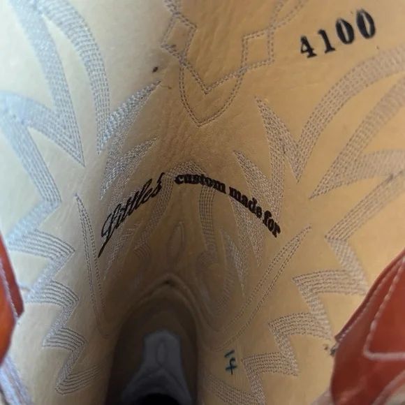 Men’s Little’s Boot Company Handmade Western Boots - Orange/Cognac Leather - Picture 12 of 12